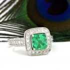 Square Emerald and Diamond 18KT White Gold Ring in a Micro Pave Mounting